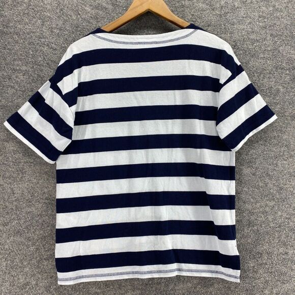 5/$45 Talbots T-Shirt Women M Medium White Striped V-Neck Short Sleeve Cotton - Picture 2 of 9